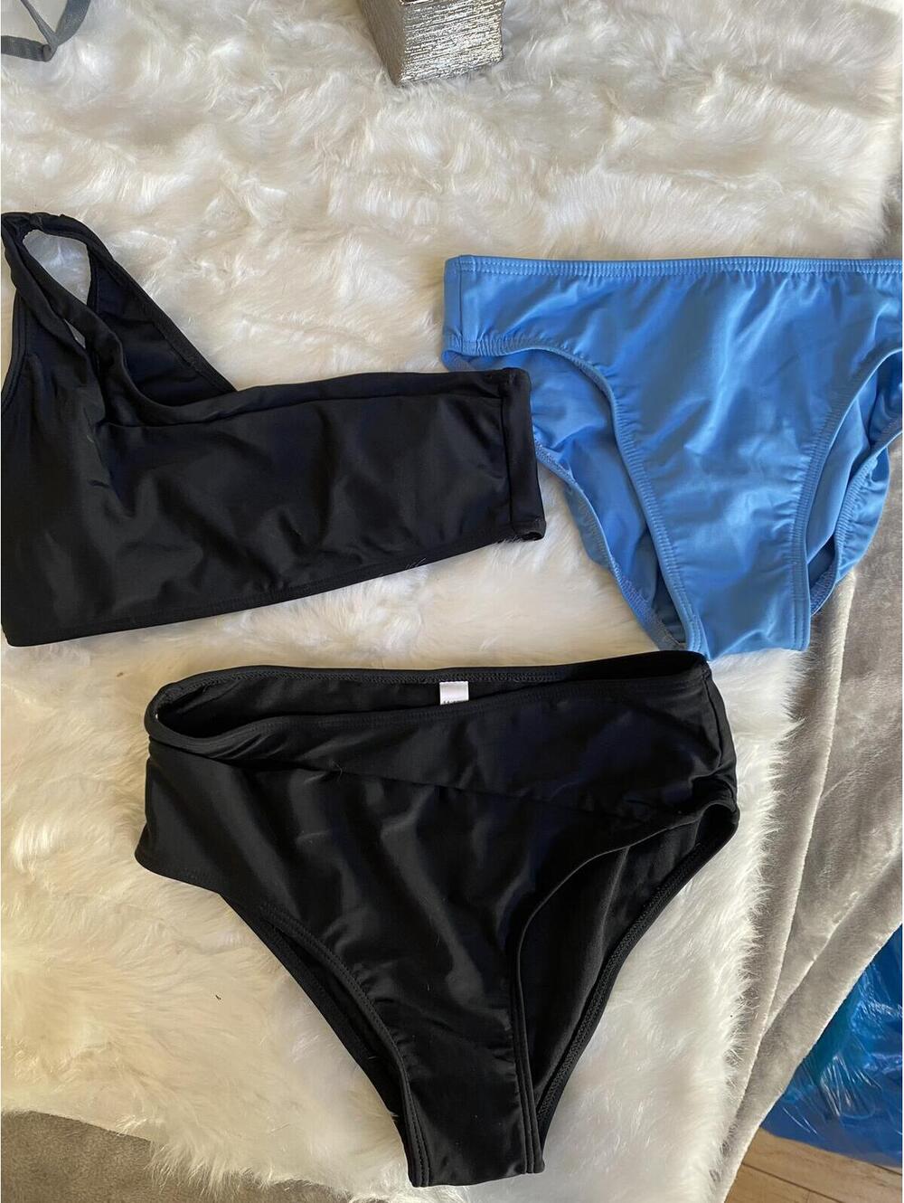 Girls’ Two Piece Swimwear Set Black Blue Bikini Size 12Y